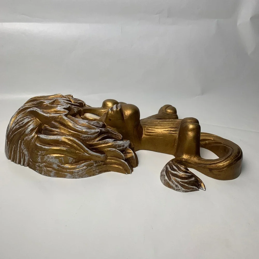 Vintage 1975 Homco Lion Wall Plaques Gold Pair Universal Statuary Corp 7375 7376